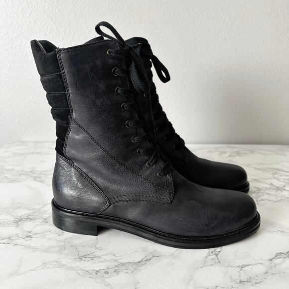 Aquatalia Super Racer Combat Boots Suede Leather Mid Calf Boots Women’s Size 10 - Picture 1 of 13